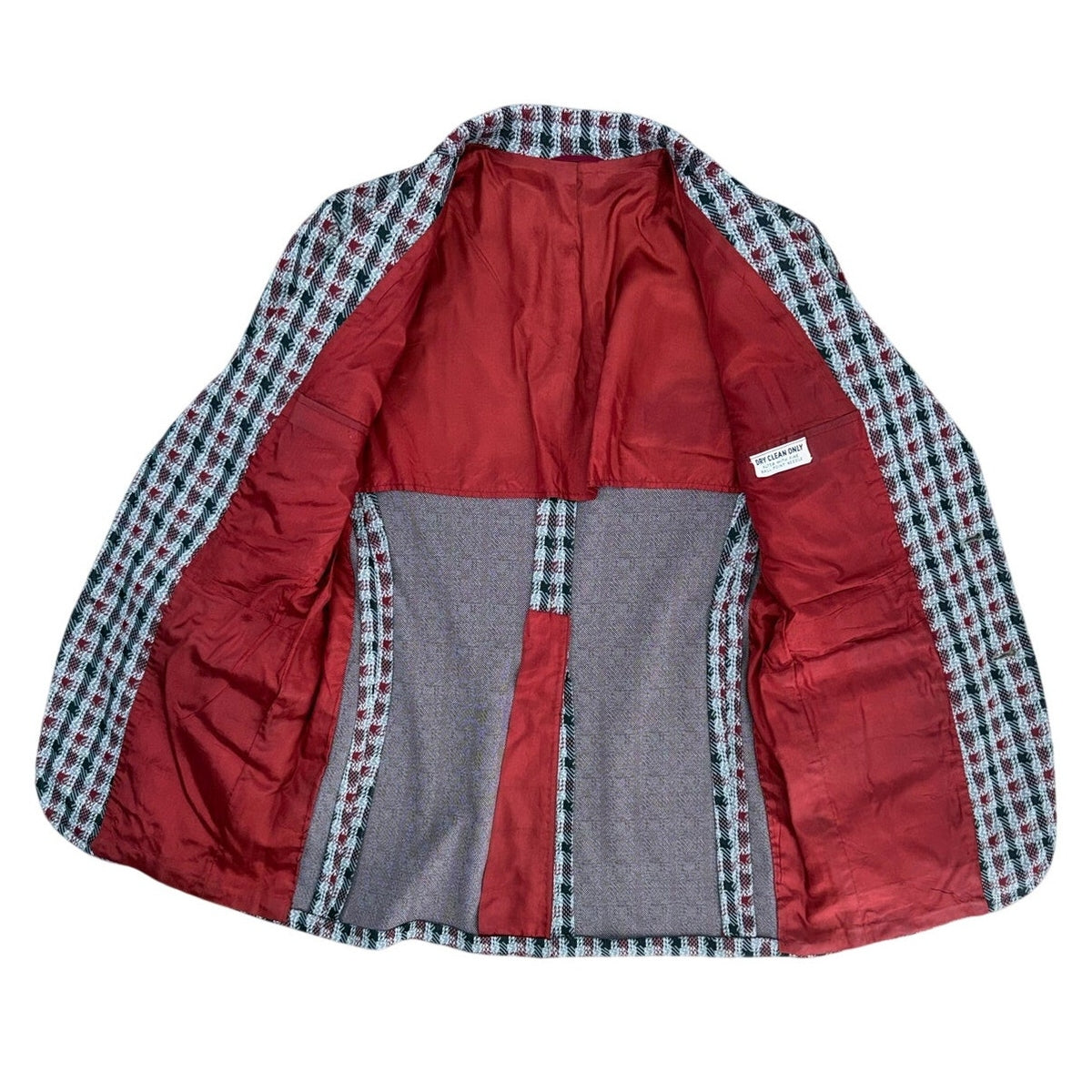 Vintage 70s Men's 38R Plaid Polyester Sport Coat Blazer Red Gray
