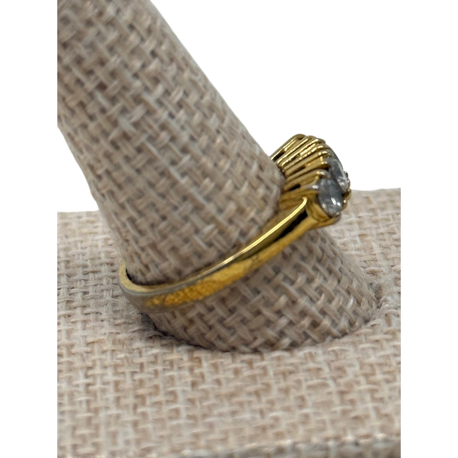 Vintage 90s Korea Gold Tone Rhinestone Ring Size 6 Four Stone Band