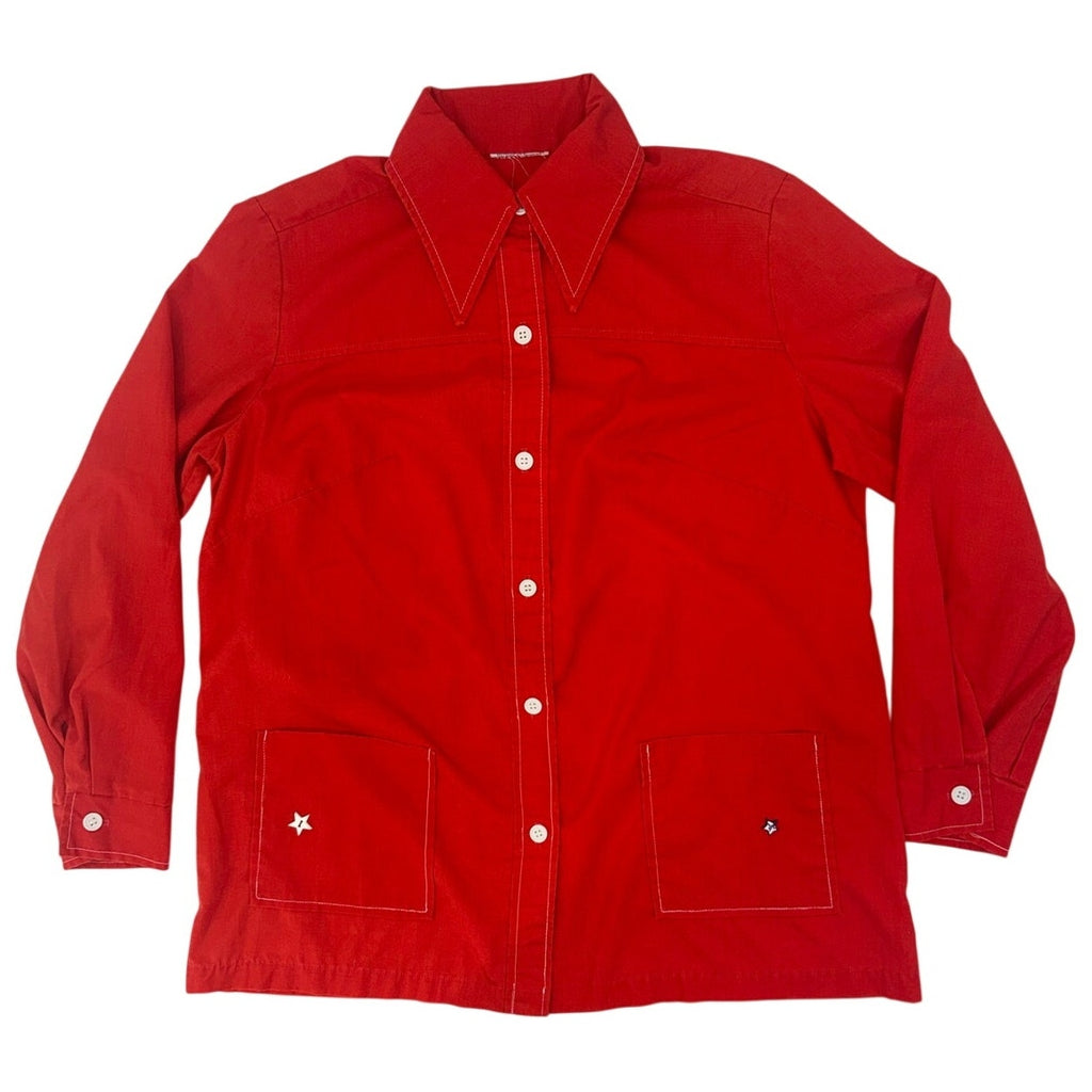 Vintage 70s Sears Red Smock Shirt Jacket Star Buttons Women's 42 Bust