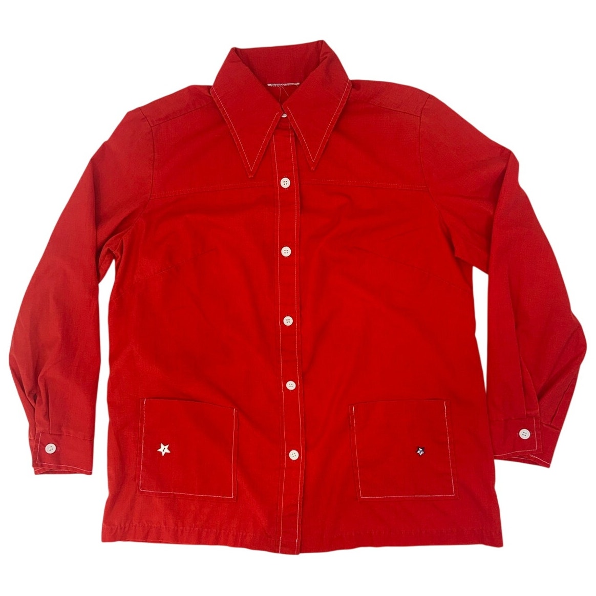 Vintage 70s Sears Red Smock Shirt Jacket Star Buttons Women's 42 Bust
