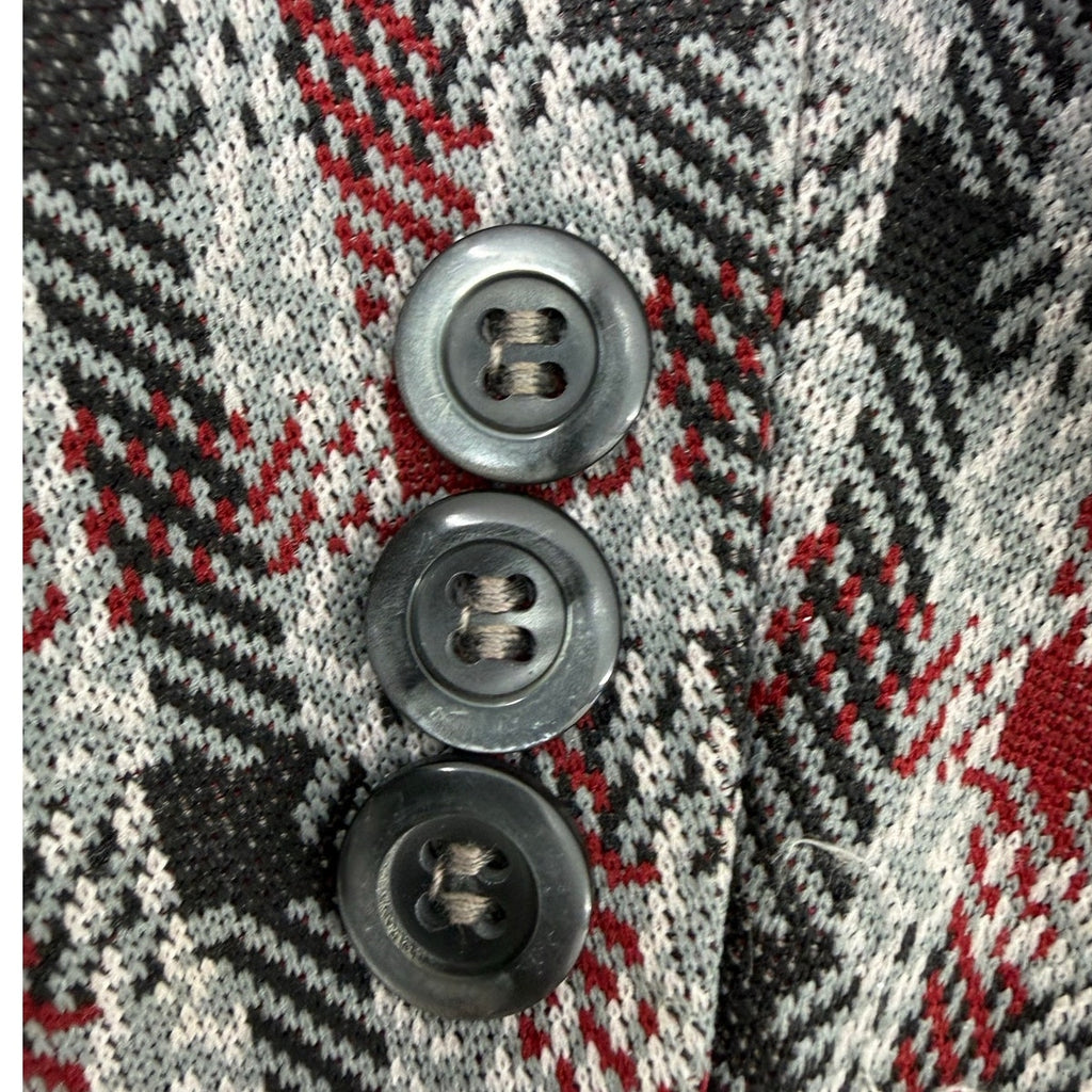 Vintage 70s Men's 38R Plaid Polyester Sport Coat Blazer Red Gray
