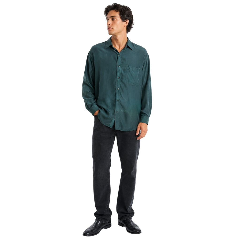Vintage 90s Stefano Man Silk Shirt Green Button Front Men's Large