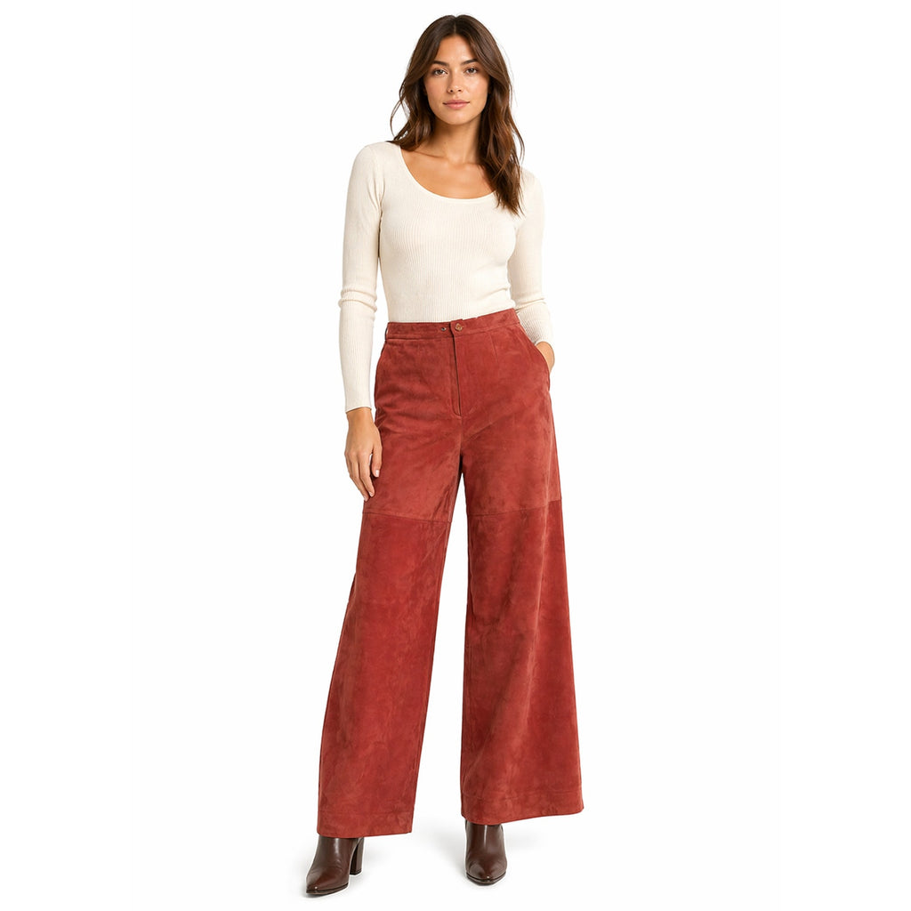 Vintage 70s Burnt Orange Suede Flare Pants Carnelian Snap Women’s 28x28