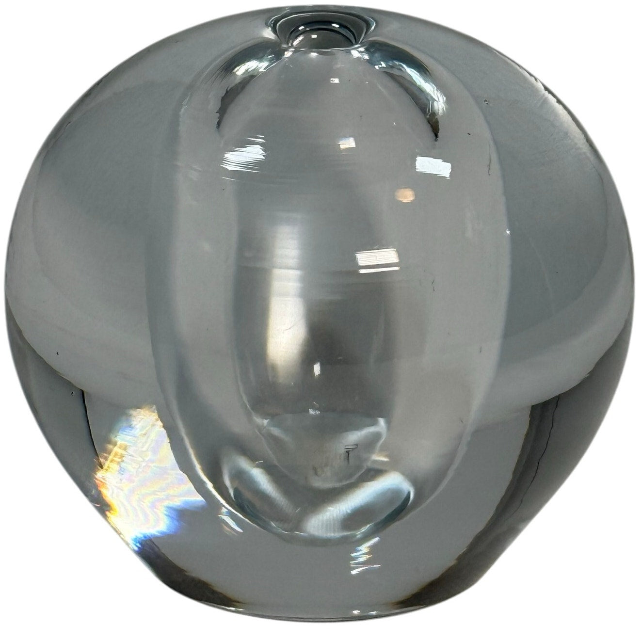 Vintage 70s Clear Glass Pen Holder Paperweight Orb Desk Decor 3.5"