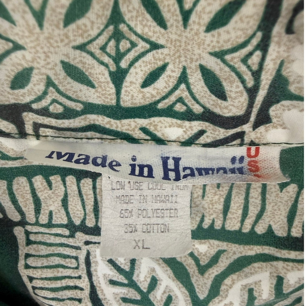 Vintage 80s Men's XL Hawaiian Shirt Green White Surfboard Turtle Print