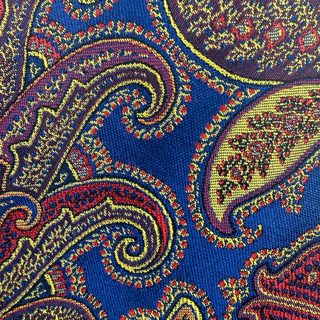 Vintage 90s Dion Signature Silk Paisley Tie Blue Red Gold Italian 60.5x3.25