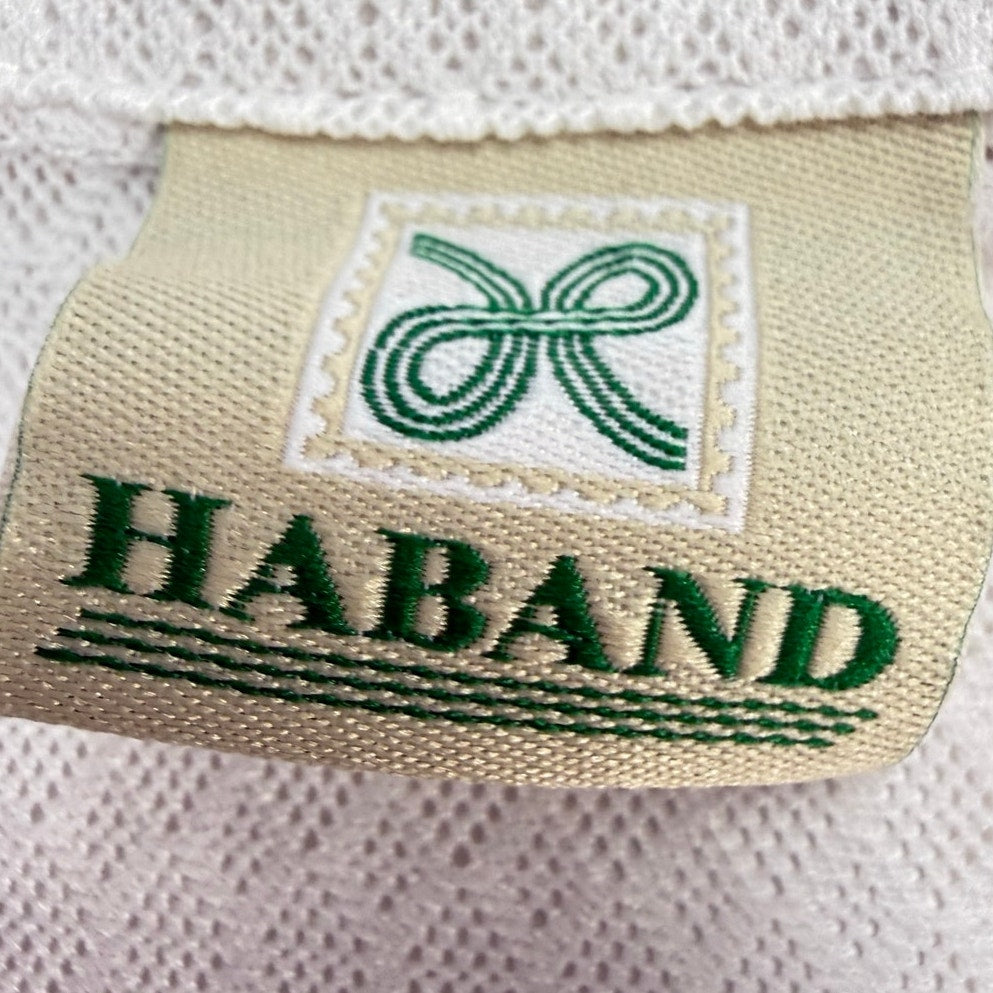 Vintage 80s Haband Mens White Mesh Polo Shirt Banded Hem Chest Pocket