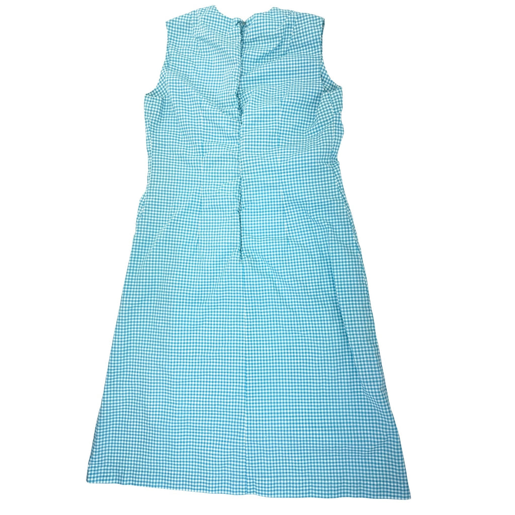 Vintage 70s Blue Gingham Midi Dress Sleeveless Cotton Blend Women's Medium