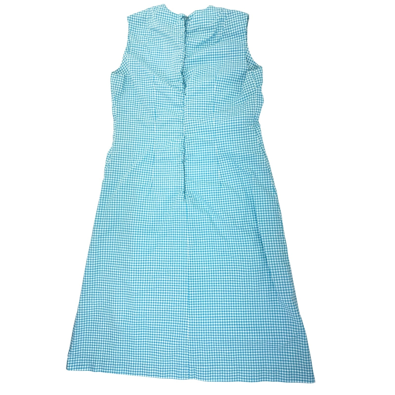 Vintage 70s Blue Gingham Midi Dress Sleeveless Cotton Blend Women's Medium