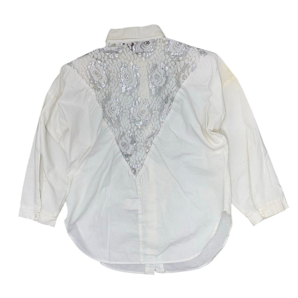 Vintage 80s Women Large Sure Thing White Lace Western Blouse Shirt USA