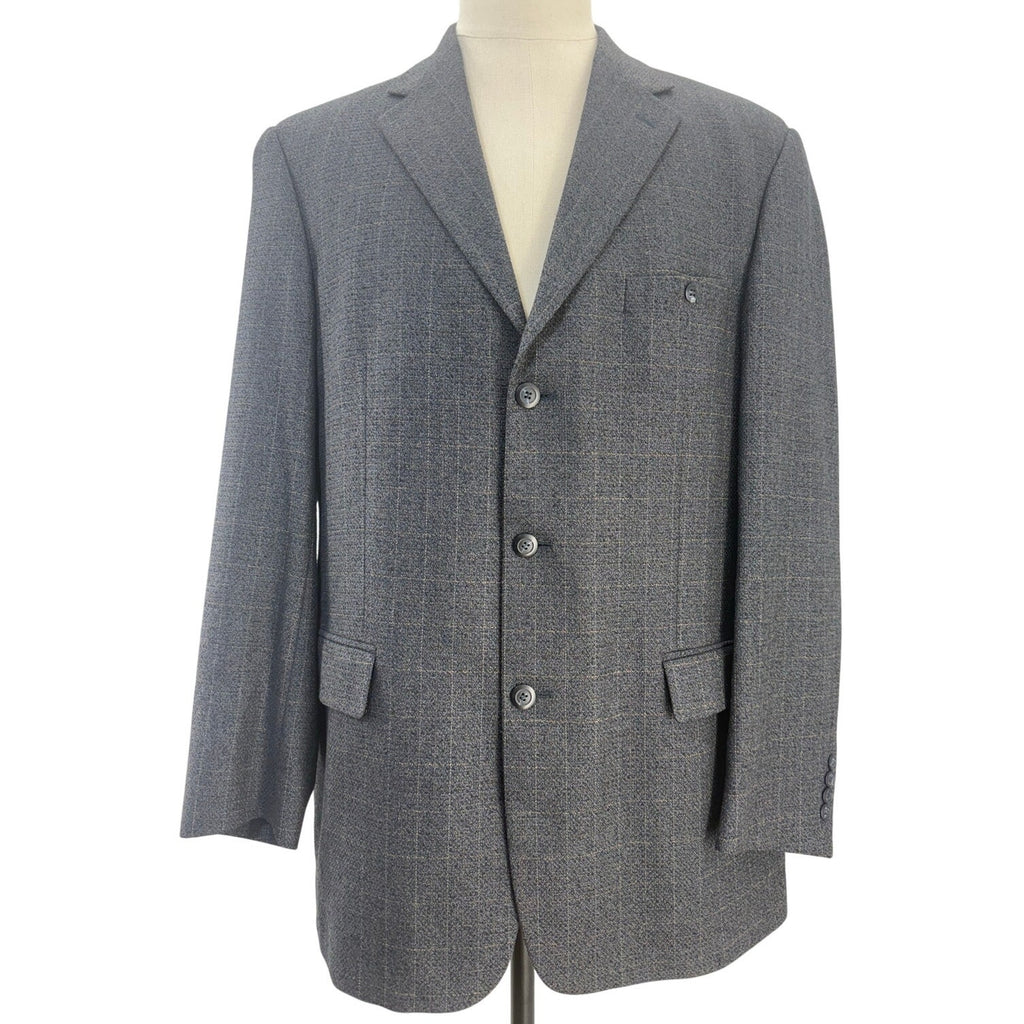 Vintage 90s Pronto Uomo Silk Wool Navy Windowpane Sport Coat 46R Italy
