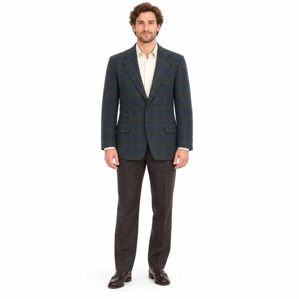 Vintage 70s Curlee Blue Plaid Wool Sport Coat Men’s 42
