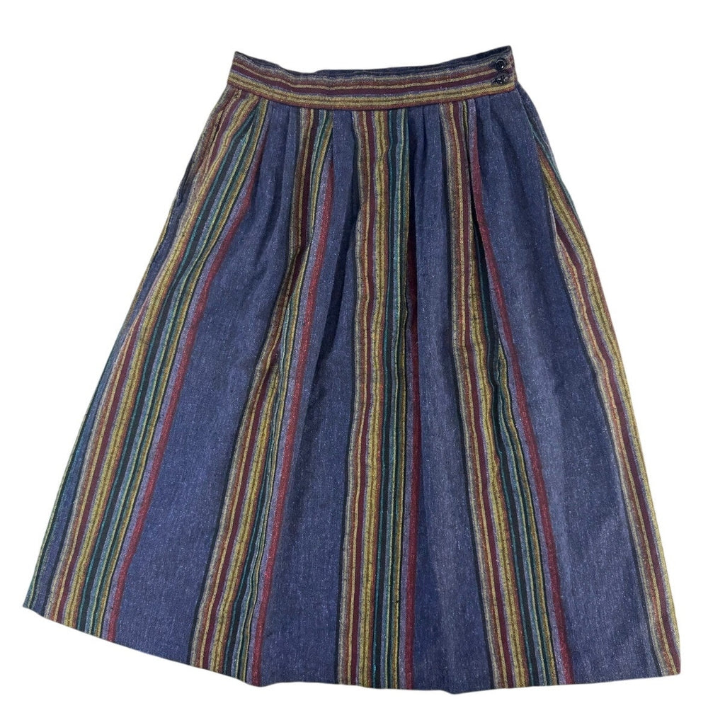 Vintage 90s Andrea Sport Guatemalan Stripe Pleated Midi Skirt 30W USA