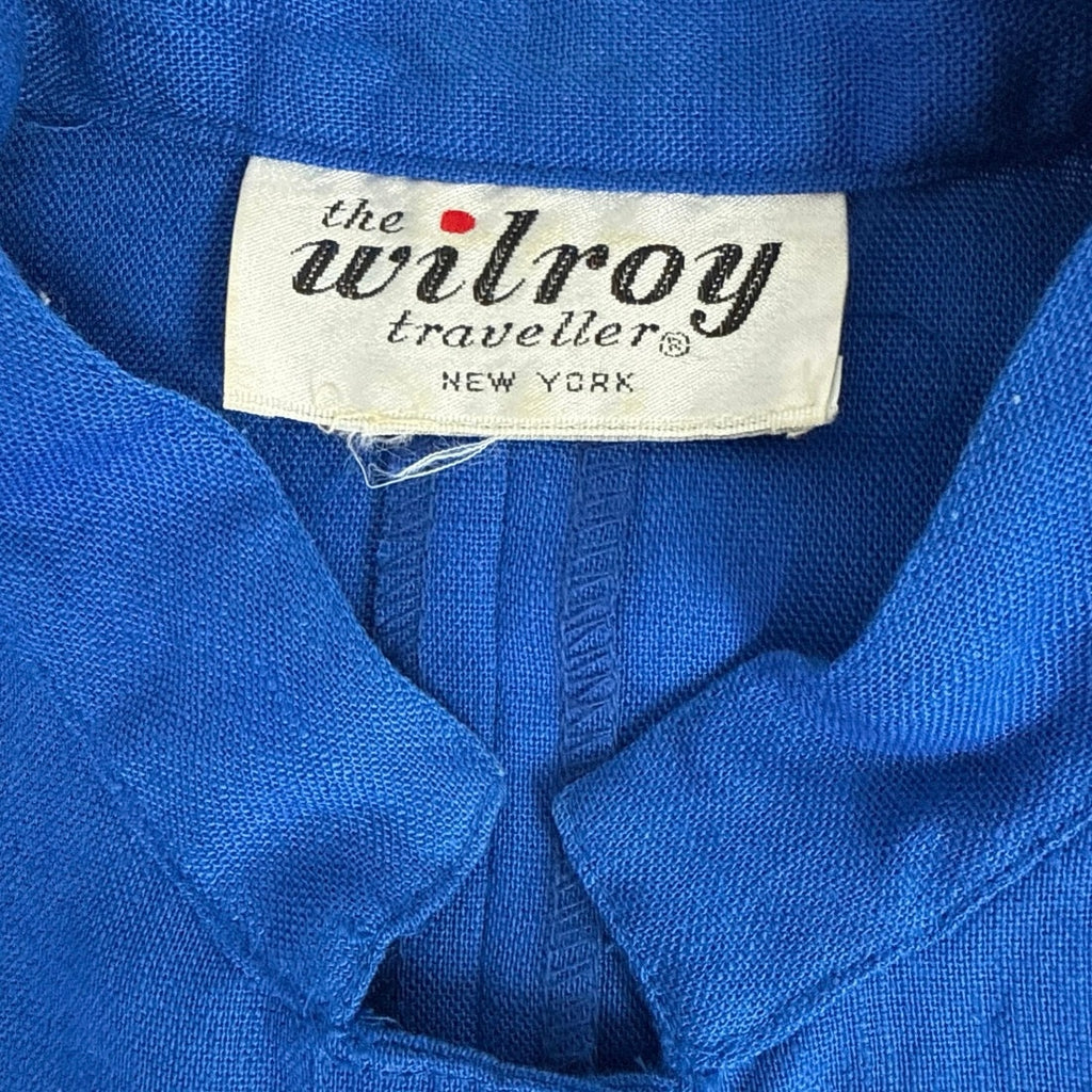 Vintage 80s Wilroy Traveller Royal Blue Button Front Shirt Dress Womens Medium