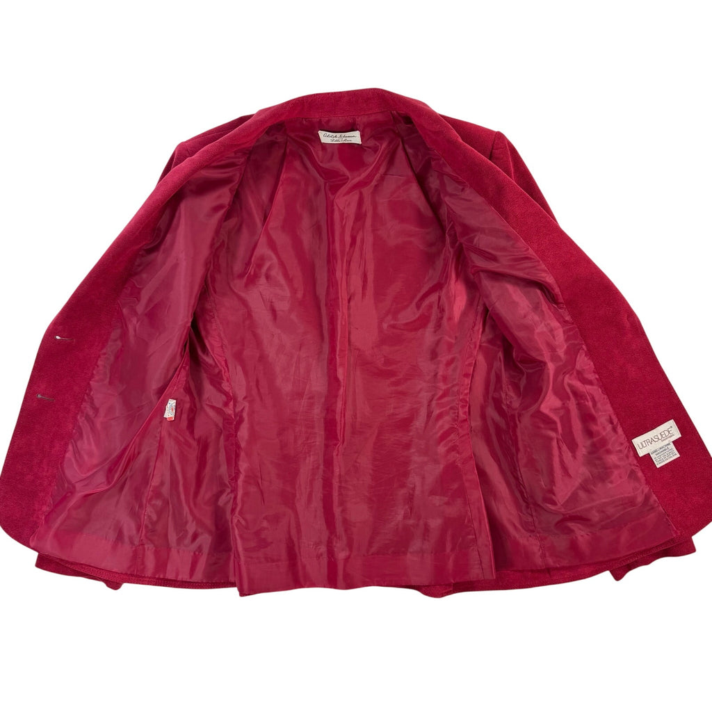 Vintage 70s Women's Medium Skirt Suit Lilli Ann Ultrasuede Fuchsia Red Union