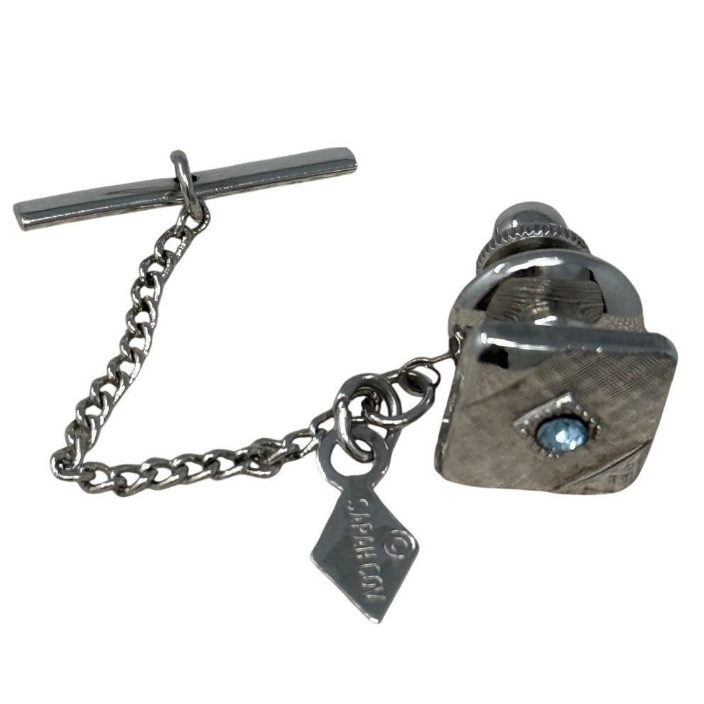 Vintage 70s Sarah Coventry Silver Tone Aqua Tie Tack Men's Jewelry
