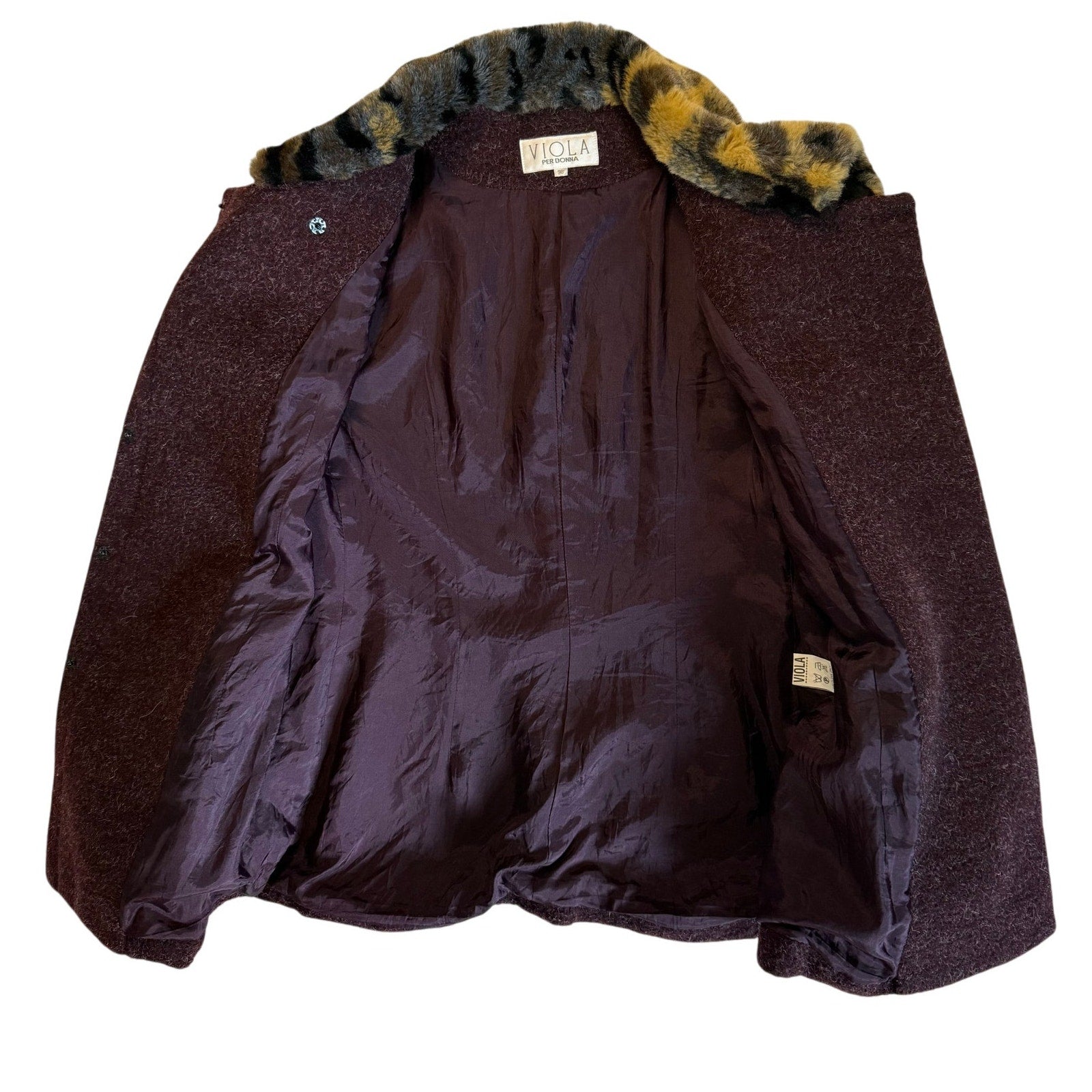 Vintage 90s Women's 36 Viola Per Donna Burgundy Wool Jacket Faux Fur Trim