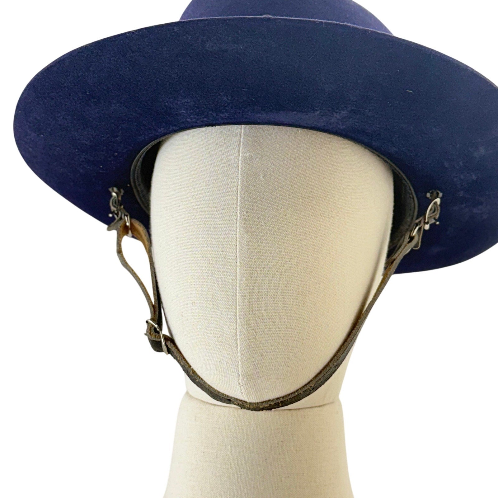Vintage 5X Beaver Quality Navy Fur Felt Western Fedora Hat Chin Strap