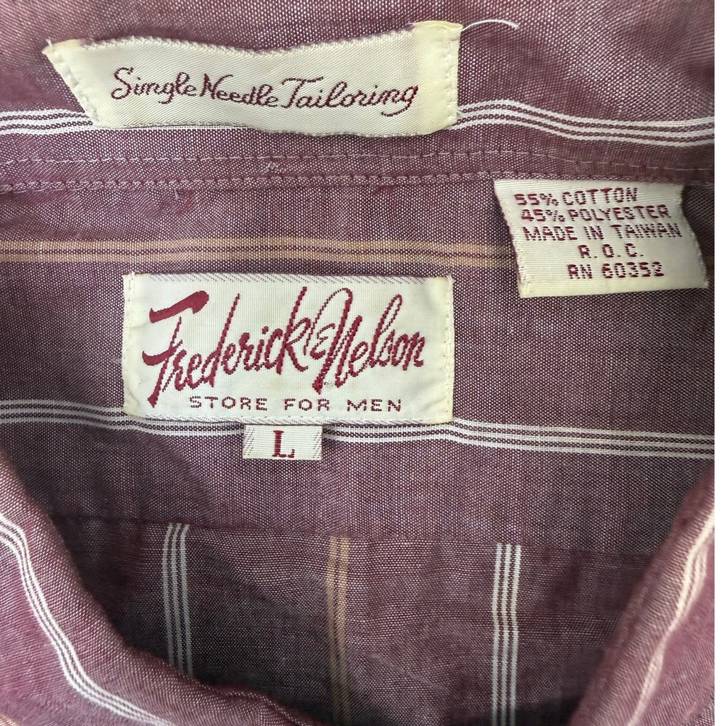 Vintage 80s Men's Large Button Down Shirt Short Sleeve Striped Plum Red