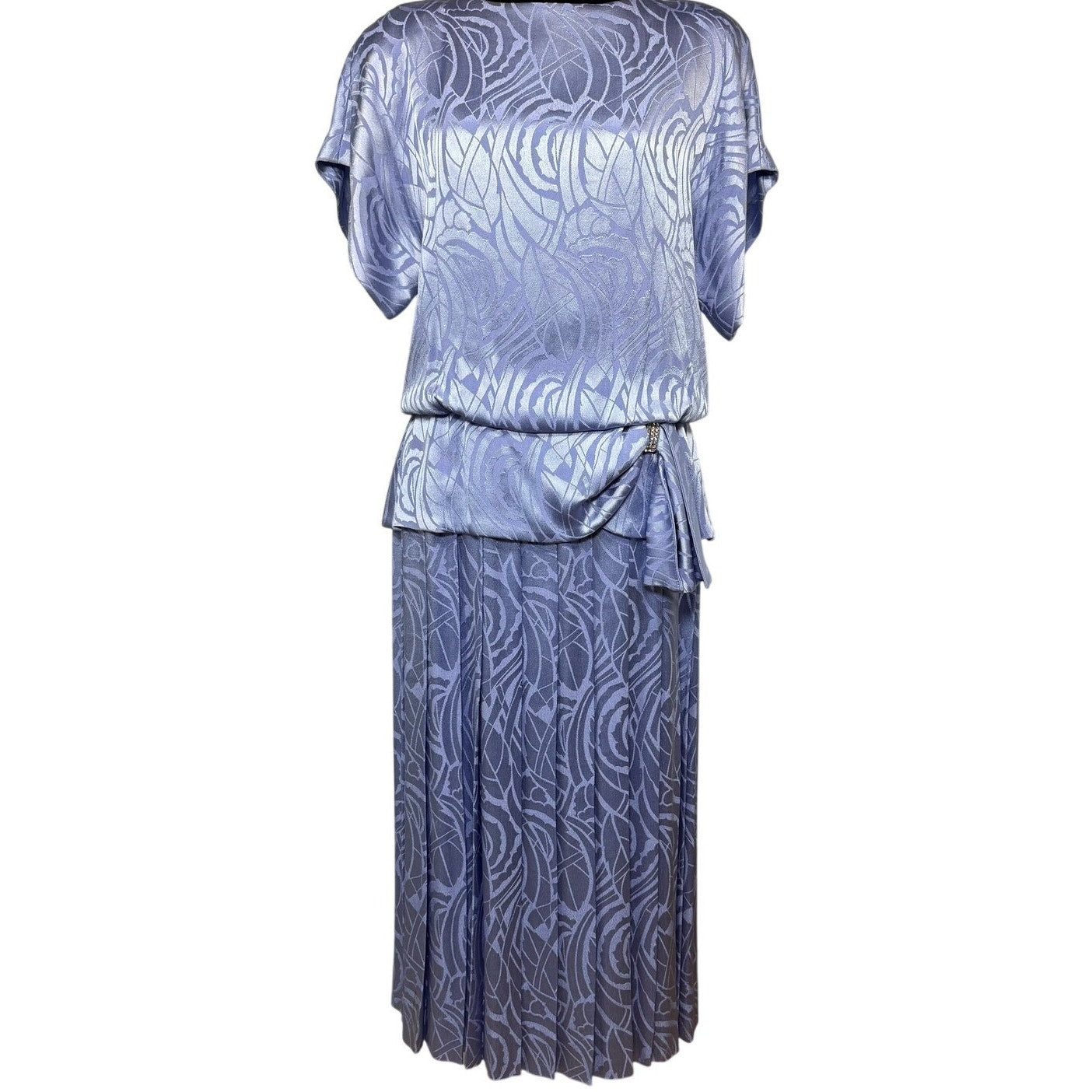 Vintage 80s Lavender Pleated Peplum Rhinestone Women's Medium Dress