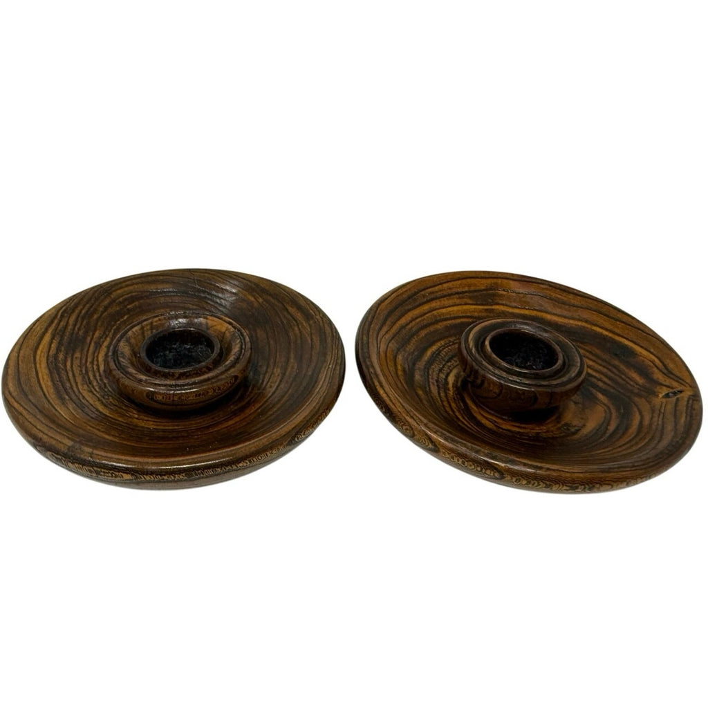 60s Wooden Candle Holders Pair Sculptural MCM Decor