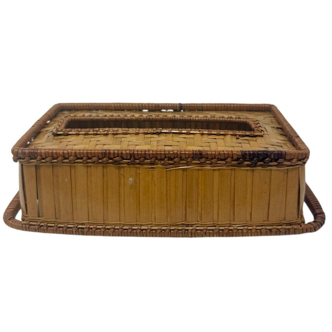 Vintage Woven Rattan Tissue Box Cover Holder Rectangular Basket Decor