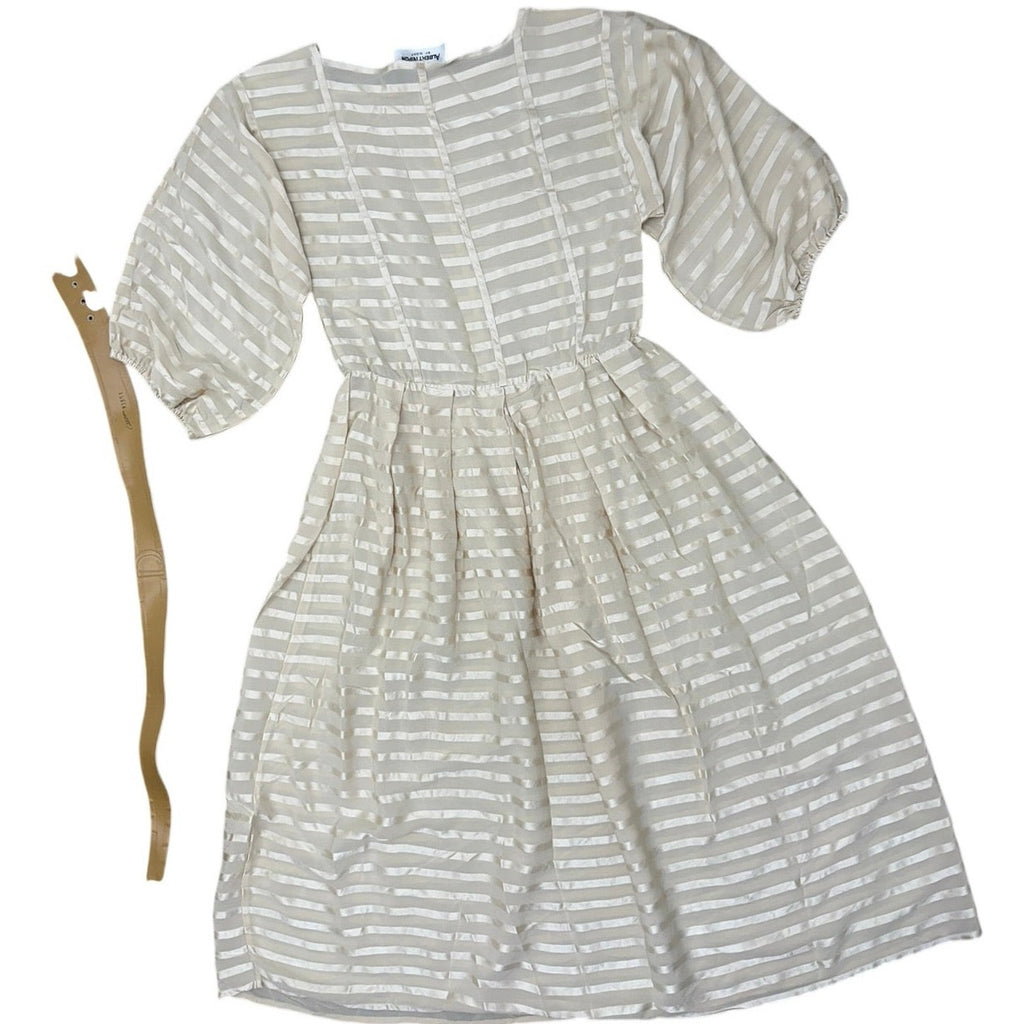 Vintage 90s Women's Small Albert Nipon by Night Ivory Silk Midi Dress Belt