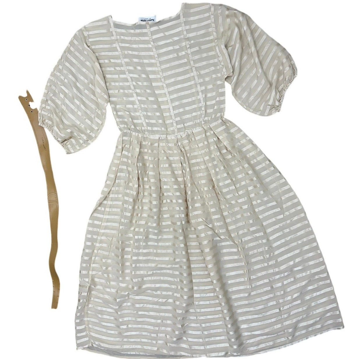 Vintage 90s Women's Small Albert Nipon by Night Ivory Silk Midi Dress Belt