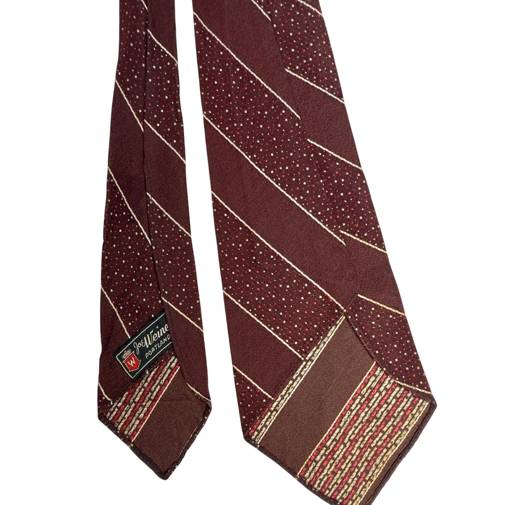 Vintage 1940s Joe Weiner Wine Burgundy Striped Rayon Men's Tie 3.5” x 46.5”