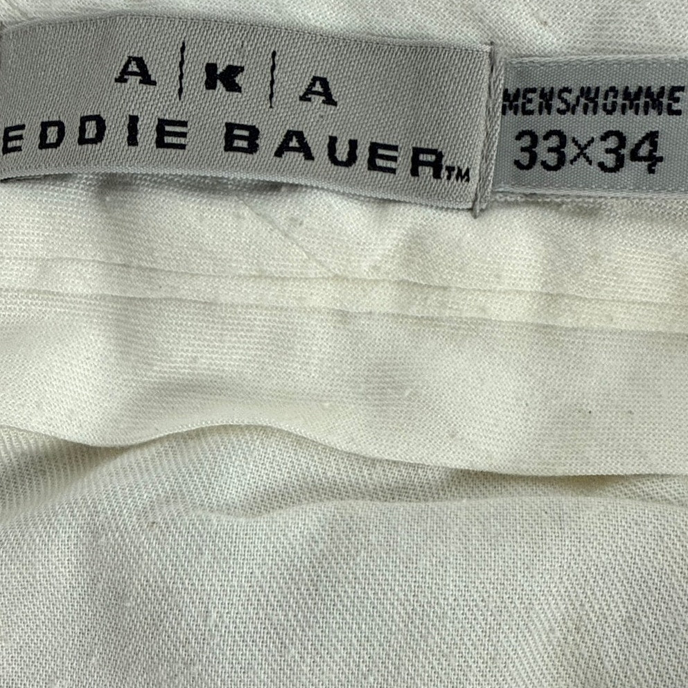 Vintage 90s Eddie Bauer Beige 100% Linen Pleated Pants Men’s 33x34