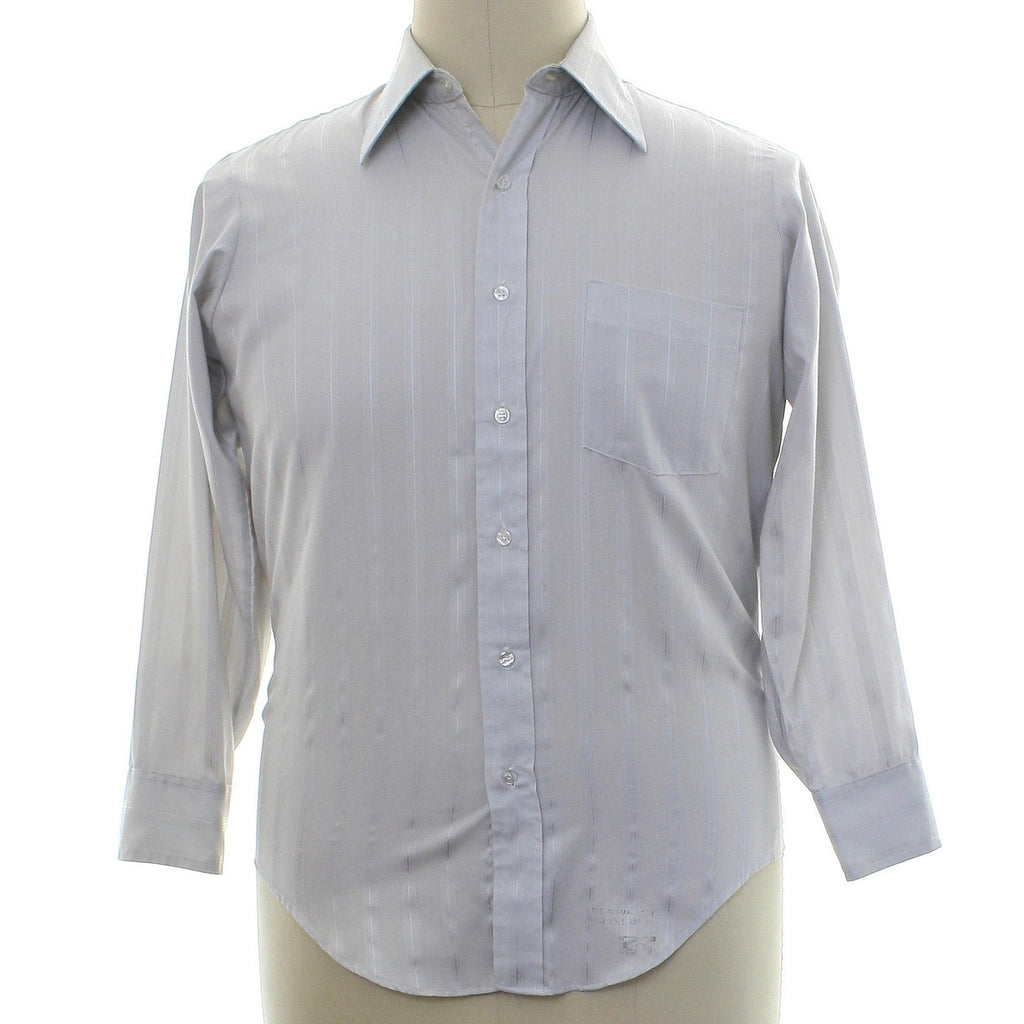 Vintage 80s Men's Medium Arrow Gray Stripe Button Front Dress Shirt 44 Chest