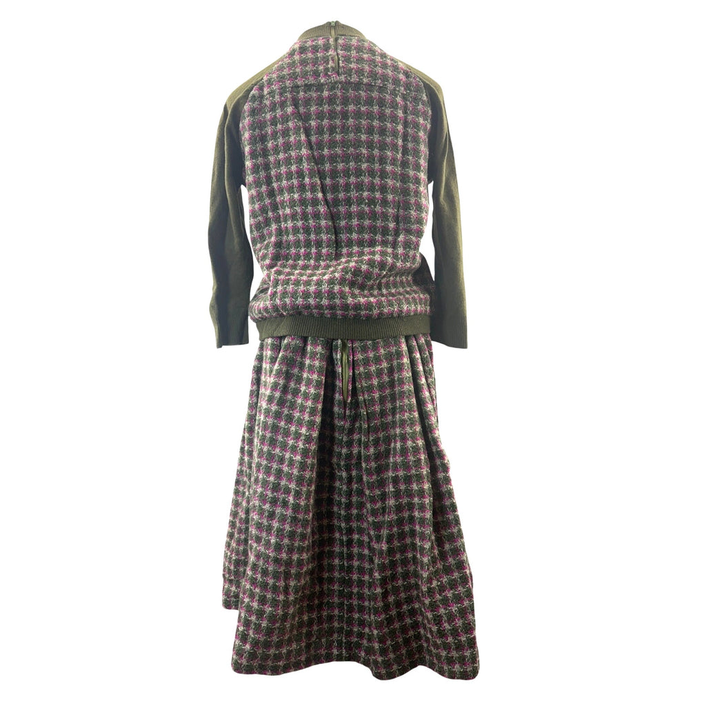 Vintage 60s Women's Medium Gays Gold Label Wool Knit Skirt Set Houndstooth