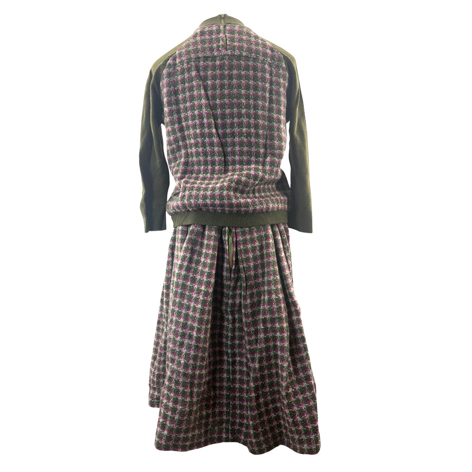 Vintage 60s Women's Medium Gays Gold Label Wool Knit Skirt Set Houndstooth