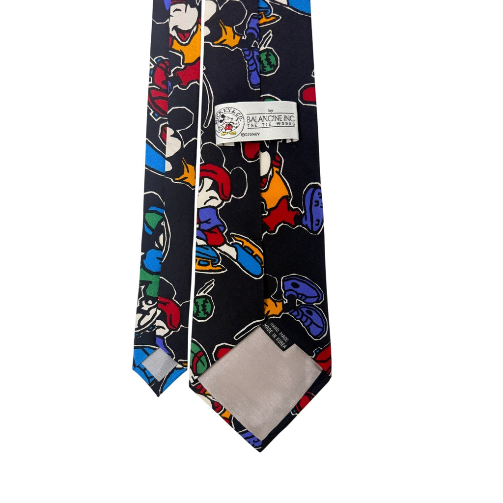 Vintage 90s Disney Mickey Mouse Sports Silk Tie Balancine Korea 58.5" Novelty