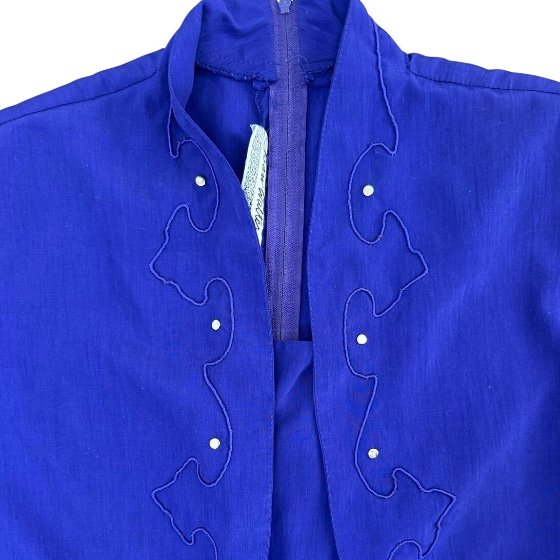 Vintage 80s JoAnn Walters Purple Rayon Jumpsuit Embroidered Pockets Women's Med