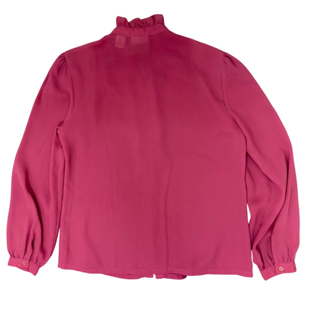 Vintage 80s Women's Medium Emotions Pink Ruffle Front Tuxedo Blouse