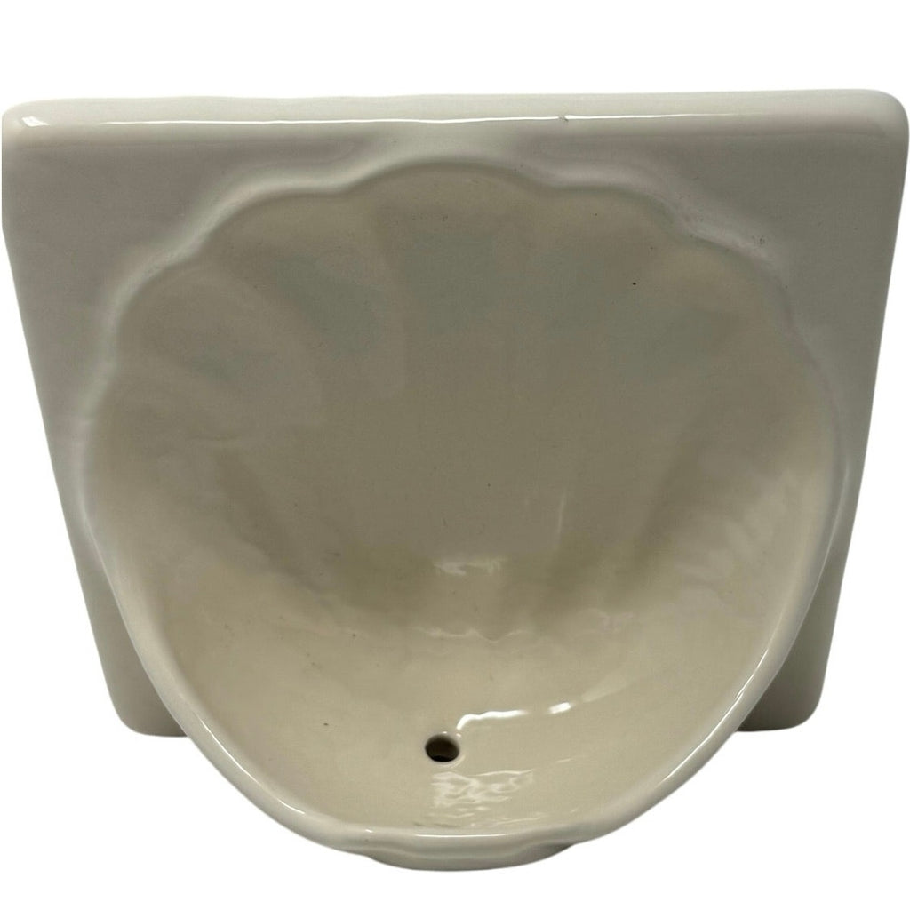 Vintage 60s Off White Shell Soap Dish Wall Mount Ceramic Drain Hole USA