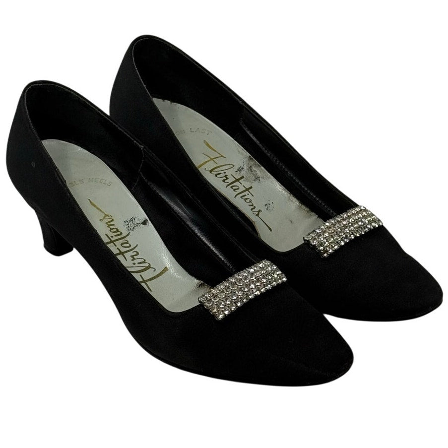 Vintage 60s Women's 5 Flirtations Black Rhinestone Pump Heels Narrow Fit