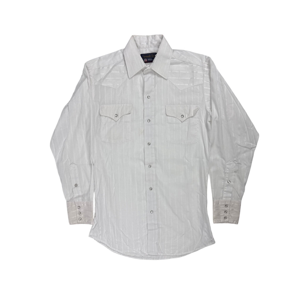 Vintage 80s Panhandle Slim White Pinstripe Pearl Snap Western Shirt Men's Small