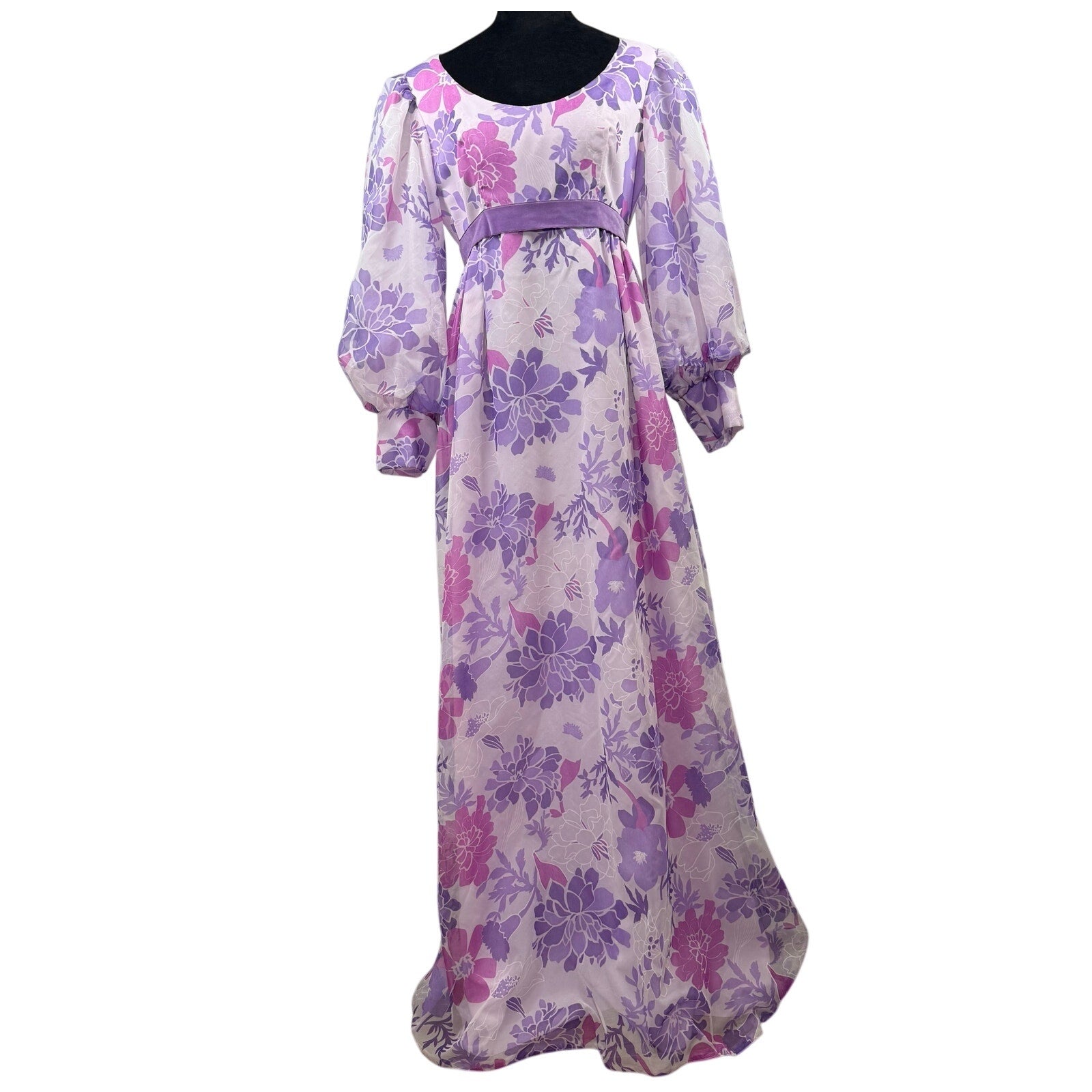 Vintage 60s Purple Floral Prom Bridesmaid Dress Women's S/M Emma Domb