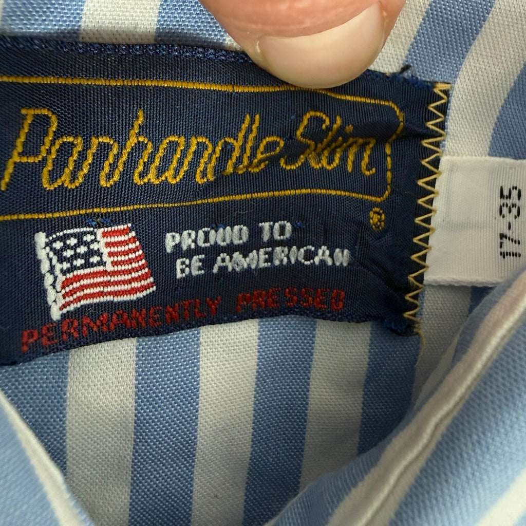 Vintage 80s Panhandle Slim Blue Stripe Pearl Snap Western Shirt USA XL