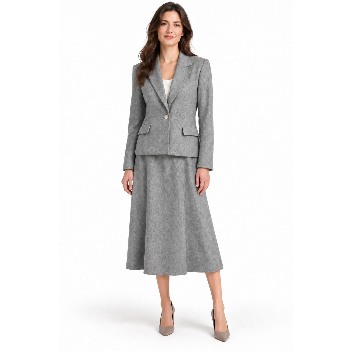 Vintage 80s Evan-Picone Wool Gray Skirt Suit Set USA Made Women's 14