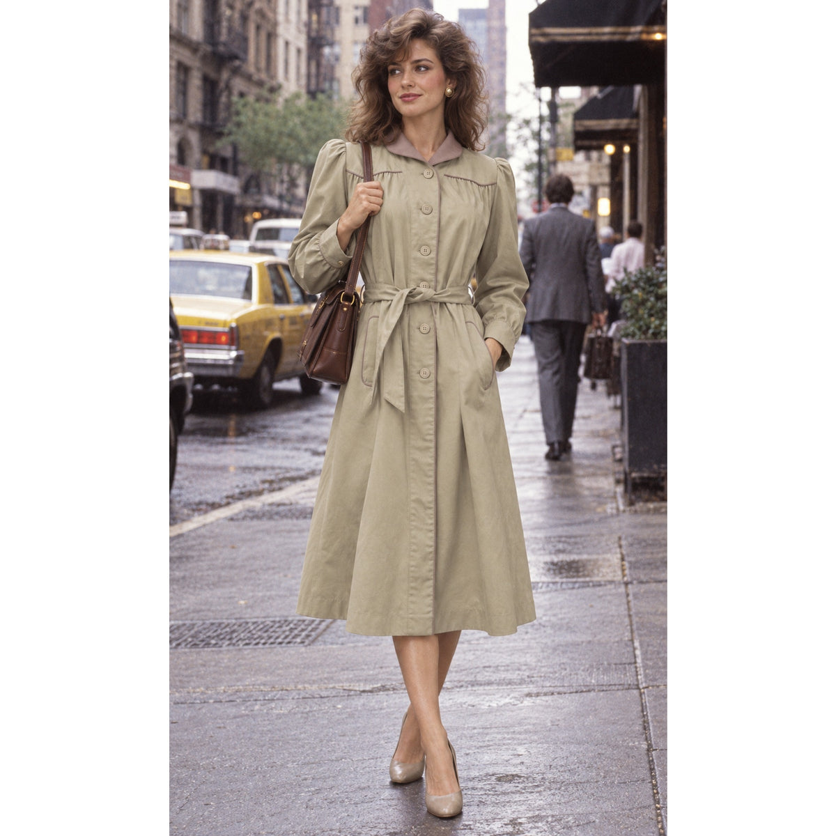 Vintage 80s J. Gallery Khaki Belted Trench Coat Women’s 10/11