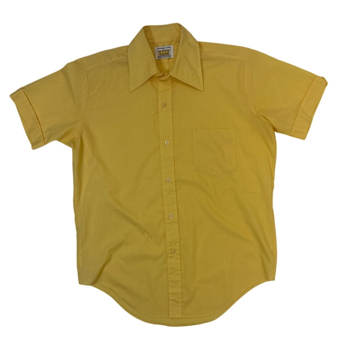 Vintage 70s Kings Road Yellow Short Sleeve Shirt Men's 15.5 44 Chest