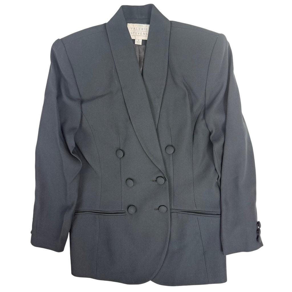 Vintage 80s Valerie Stevens Women's Double Breasted Blazer Jacket Size 4 Black