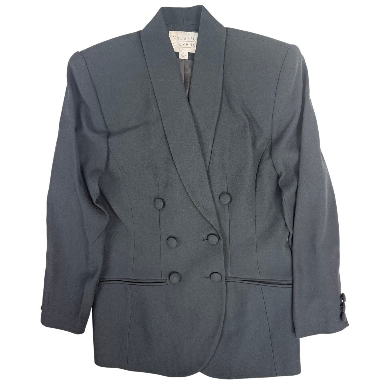 Vintage 80s Valerie Stevens Women's Double Breasted Blazer Jacket Size 4 Black