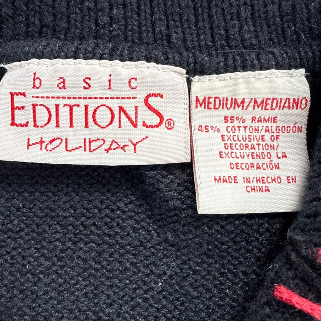 Vintage 80s Basic Editions Black Snowman Christmas Cardigan Sweater Medium