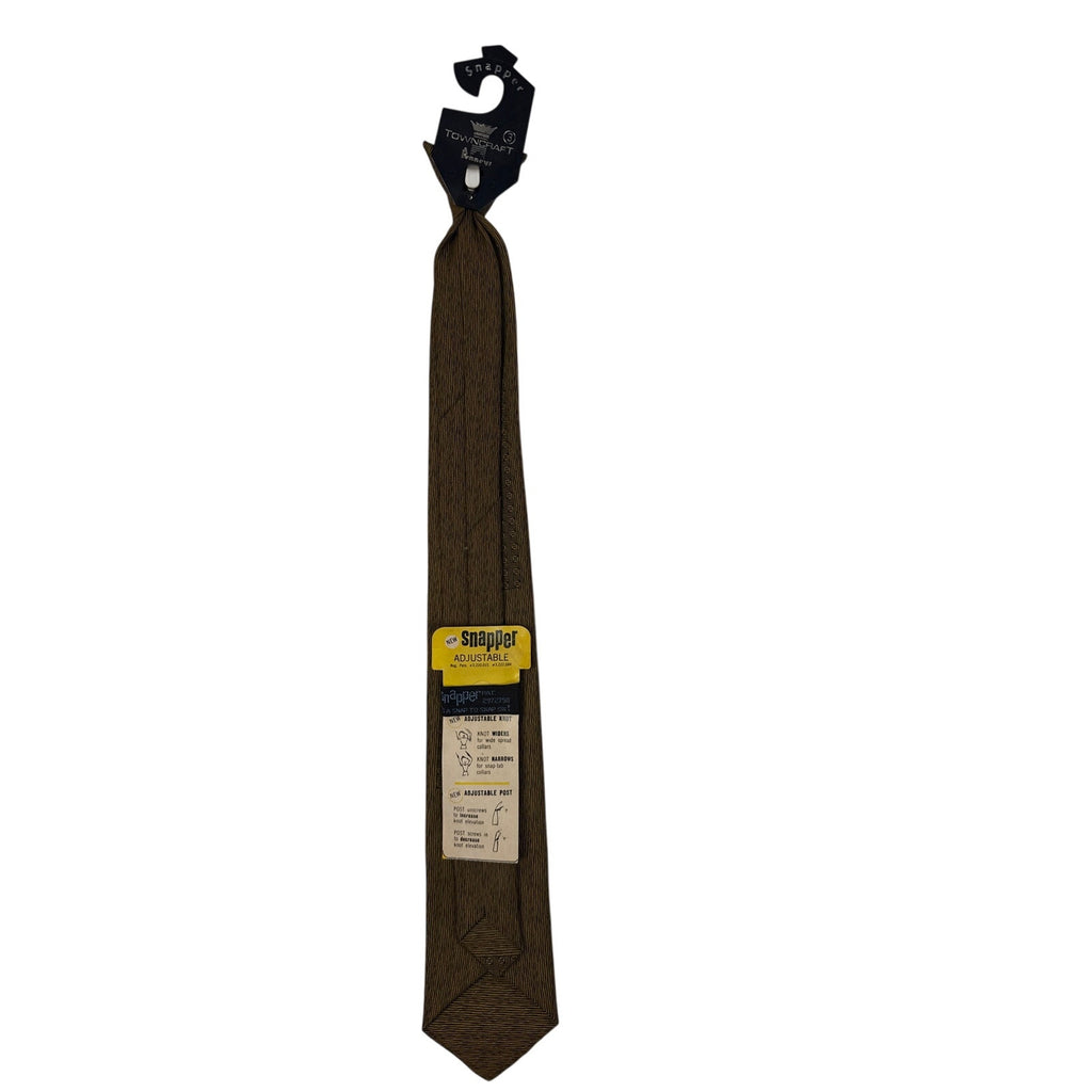 Vintage 60s Towncraft Penneys Olive Green Skinny Snapper Clip-On Tie 17”