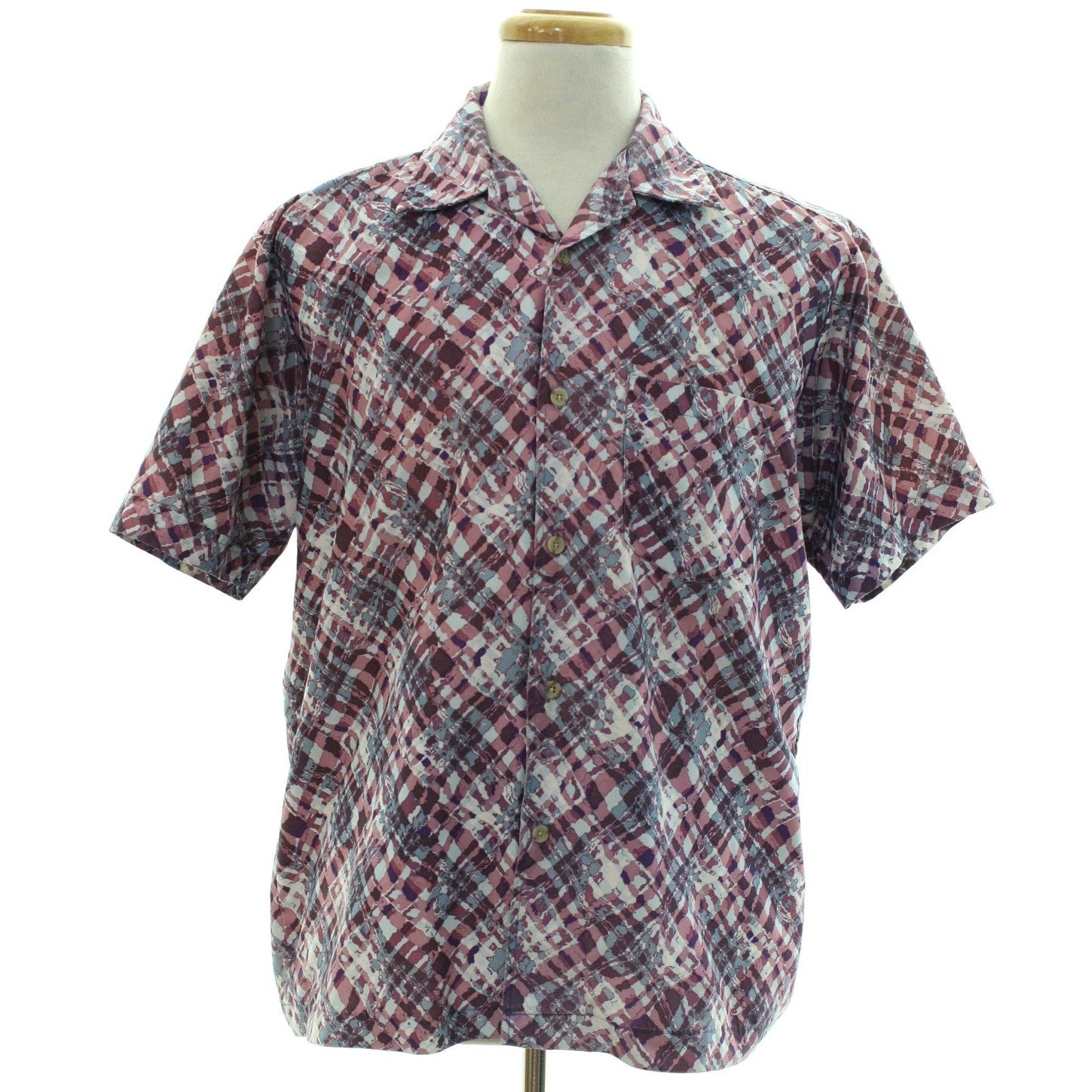 Vintage 80s Flipbox Purple Blue Geometric Polyester Button Up Shirt Men's Medium