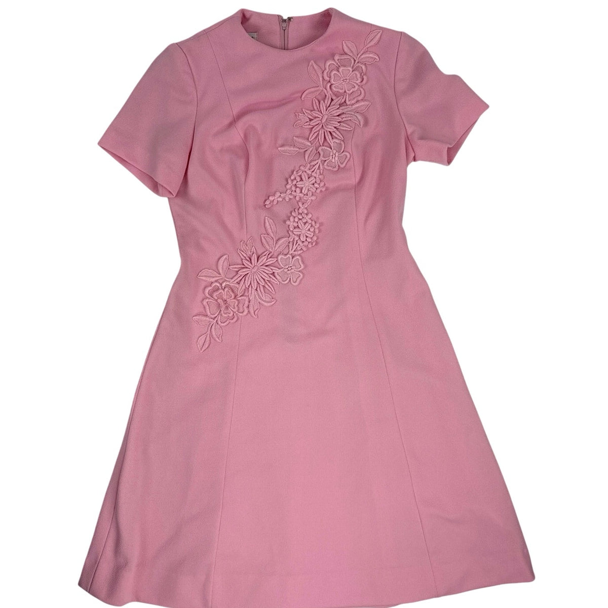 Vintage 70s Henry-Lee Pink Floral Appliqué A-Line Midi Dress Women's Small